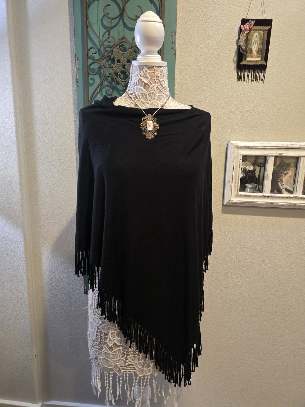 Chico's Black Fringe Poncho Tunic